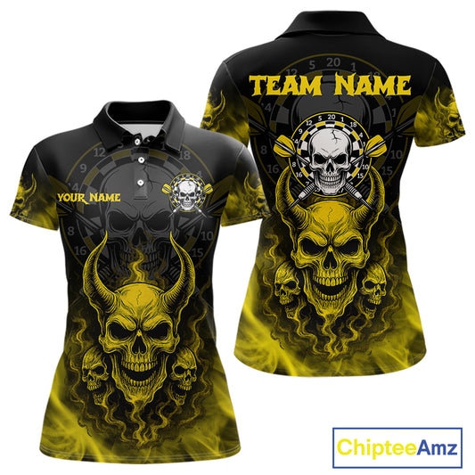 Yellow Smokes Skulls Dart Arrows Custom Dart Shirts For Women, Dart Team Jerseys NYN0086