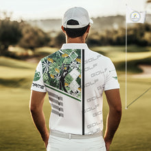 Load image into Gallery viewer, Custom Name Green Tropical Golf Mens Polo Shirt, White Golf Jerseys Best Floral Golf Gifts NYN2993