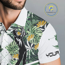 Load image into Gallery viewer, Custom Name Green Tropical Golf Mens Polo Shirt, White Golf Jerseys Best Floral Golf Gifts NYN2993