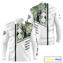 Load image into Gallery viewer, Custom Name Green Tropical Golf Mens Polo Shirt, White Golf Jerseys Best Floral Golf Gifts NYN2993
