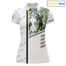 Load image into Gallery viewer, Custom Name Green Tropical Golf Womens Polo Shirt, White Golf Jerseys Best Floral Golf Gifts NYN2993