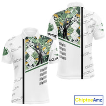 Load image into Gallery viewer, Custom Name Green Tropical Golf Mens Polo Shirt, White Golf Jerseys Best Floral Golf Gifts NYN2993