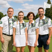 Load image into Gallery viewer, Custom Name Green Tropical Golf Mens Polo Shirt, White Golf Jerseys Best Floral Golf Gifts NYN2993