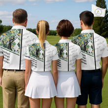 Load image into Gallery viewer, Custom Name Green Tropical Golf Mens Polo Shirt, White Golf Jerseys Best Floral Golf Gifts NYN2993