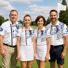 Load image into Gallery viewer, Custom Name Blue Argyle Pattern Mens Polo Shirt, White Golf Jersey Best Argyle Golf Gifts NYN2994