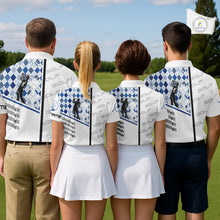 Load image into Gallery viewer, Custom Name Blue Argyle Pattern Mens Polo Shirt, White Golf Jersey Best Argyle Golf Gifts NYN2994