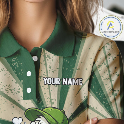 Womens Funny Duck Golf Shirts Grunge Green Beige Golf Clothing Custom Golf Team Polo, Golf Upf Shirts NYN2998