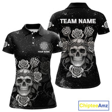 Load image into Gallery viewer, Roses Skull Dart Arrows Women&#39;s Grunge Darts Shirt - Custom Name For Darts Jersey NYN0442