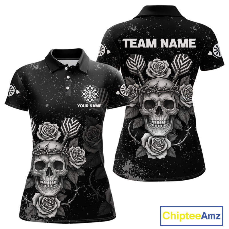 Roses Skull Dart Arrows Women's Grunge Darts Shirt - Custom Name For Darts Jersey NYN0442