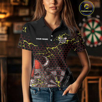 Red Horned Warrior Skull Women's Dart Shirt - Personalized Name For Darts Jersey NYN0445