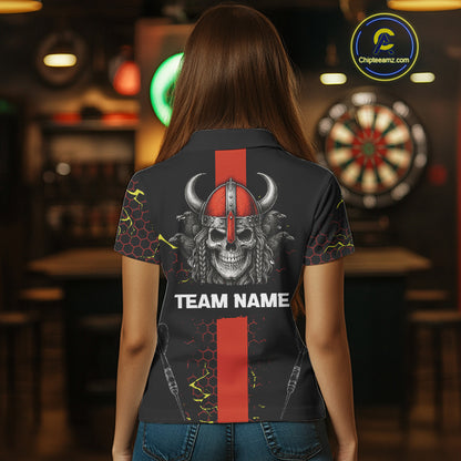 Red Horned Warrior Skull Women's Dart Shirt - Personalized Name For Darts Jersey NYN0445
