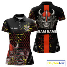 Load image into Gallery viewer, Red Horned Warrior Skull Women's Dart Shirt - Personalized Name For Darts Jersey NYN0445