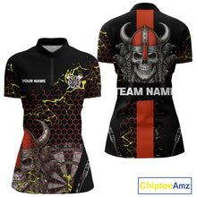 Load image into Gallery viewer, Red Horned Warrior Skull Women's Dart Shirt - Personalized Name For Darts Jersey NYN0445