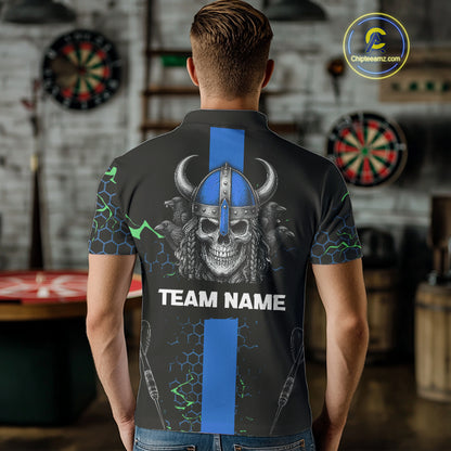 Blue Horned Warrior Skull Men's Dart Shirt - Personalized Name For Darts Jersey NYN0446