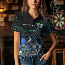 Load image into Gallery viewer, Blue Horned Warrior Skull Women's Dart Shirt - Personalized Name For Darts Jersey NYN0446