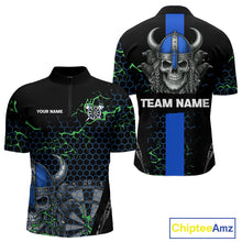 Load image into Gallery viewer, Blue Horned Warrior Skull Men's Dart Shirt - Personalized Name For Darts Jersey NYN0446