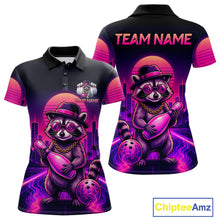 Load image into Gallery viewer, Funny Rich Raccoon Bowling Shirt For Women Custom Neon Bowling Polo Quarter Zip Jersey