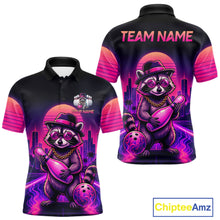 Load image into Gallery viewer, Funny Rich Raccoon Bowling Shirt For Men Custom Neon Bowling Polo Quarter Zip Jersey