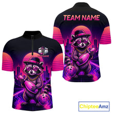 Load image into Gallery viewer, Funny Rich Raccoon Bowling Shirt For Men Custom Neon Bowling Polo Quarter Zip Jersey