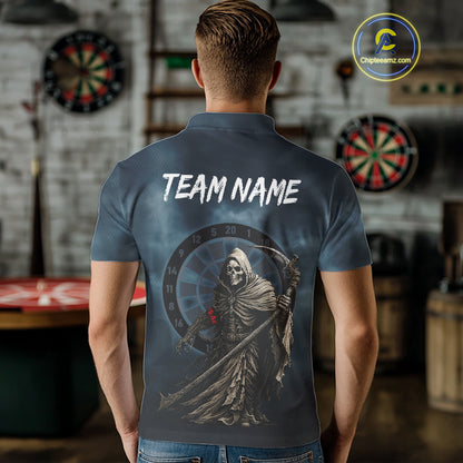 Skeleton And Dartboard Custom Blue Polo Darts Shirt For Men - Darts Team Jersey NYN0698