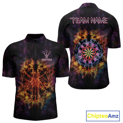 Colorful Flame Dartboard Custom Quarter-Zip Darts Shirt For Men - Darts Team Jersey NYN0699