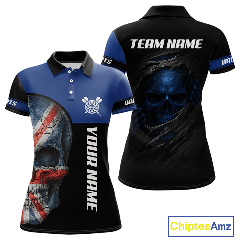 Blue Skeleton & Dartboard Custom Polo Darts Shirt For Women - Darts Team Jersey NYN0701