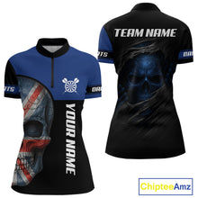 Load image into Gallery viewer, Blue Skeleton &amp; Dartboard Custom Quarter-Zip Darts Shirt For Women - Darts Team Jersey NYN0701