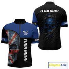 Load image into Gallery viewer, Blue Skeleton &amp; Dartboard Custom Quarter-Zip Darts Shirt For Men - Darts Team Jersey NYN0701