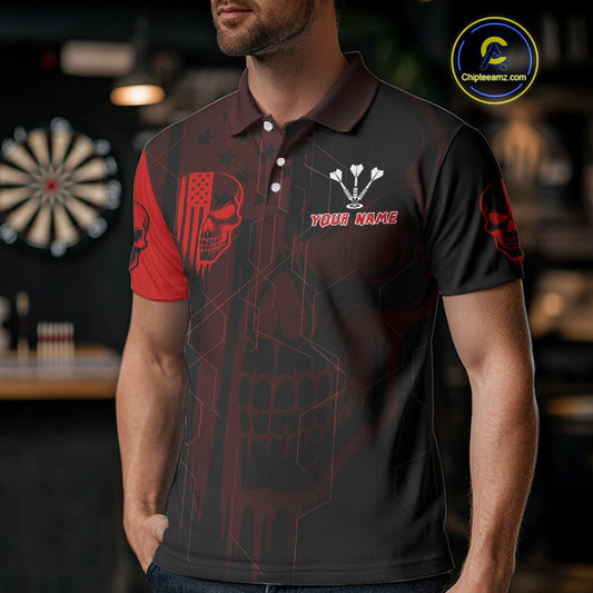 Custom Darts Team Polo Shirt For Men Red Flame Dartboard  - Darts  Jersey NYN0702