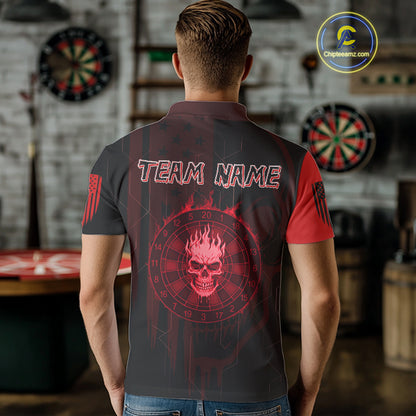 Custom Darts Team Polo Shirt For Men Red Flame Dartboard  - Darts  Jersey NYN0702