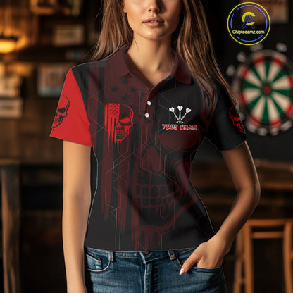 Custom Darts Team Polo Shirt For Women Red Flame Dartboard  - Darts  Jersey NYN0702