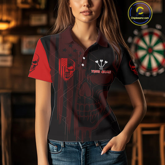 Custom Darts Team Polo Shirt For Women Red Flame Dartboard  - Darts  Jersey NYN0702