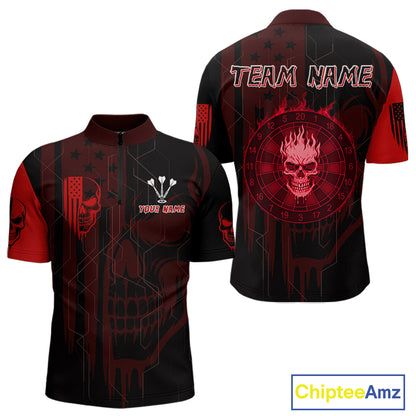 Custom Darts Team Quarter-Zip Shirt For Men Red Flame Dartboard  - Darts  Jersey NYN0702
