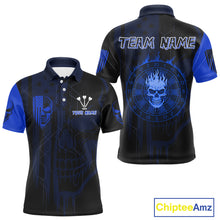 Load image into Gallery viewer, Custom Darts Team Polo Shirt For Men Blue Flame Dartboard - Darts Jersey NYN0704
