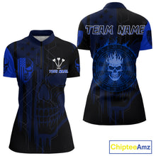 Load image into Gallery viewer, Custom Darts Team Quarter-Zip Shirt For Women Blue Flame Dartboard  - Darts  Jersey NYN0704