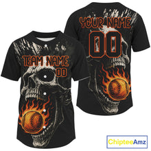 Load image into Gallery viewer, Custom Black Grunge Fire Flames Baseball Ball Shirt For Men Horror Baseball Jerseys NYN1572