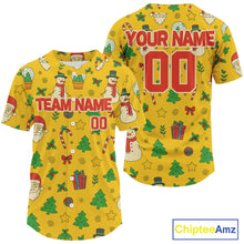 Load image into Gallery viewer, Custom Yellow Santa-Claus Christmas Baseball Shirt For Men Xmas Funny Baseball Jerseys NYN1574