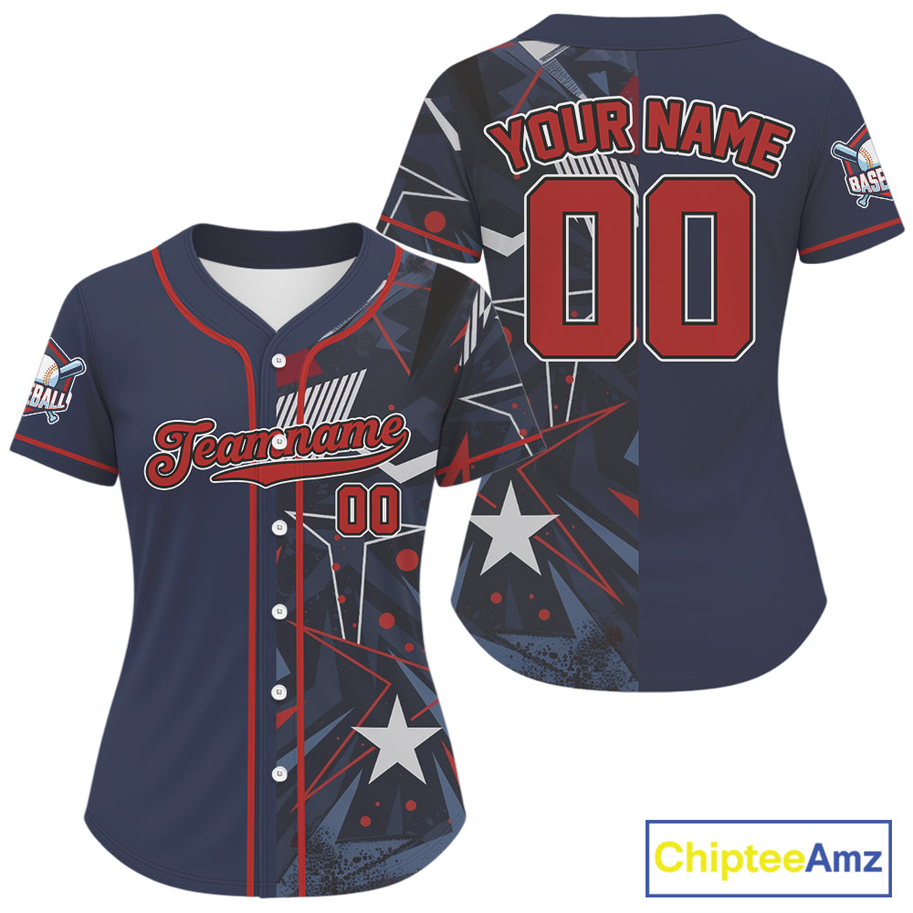 Custom Blue & Red Baseball Shirt Personalized Grunge Baseball Jerseys For Women NYN1579