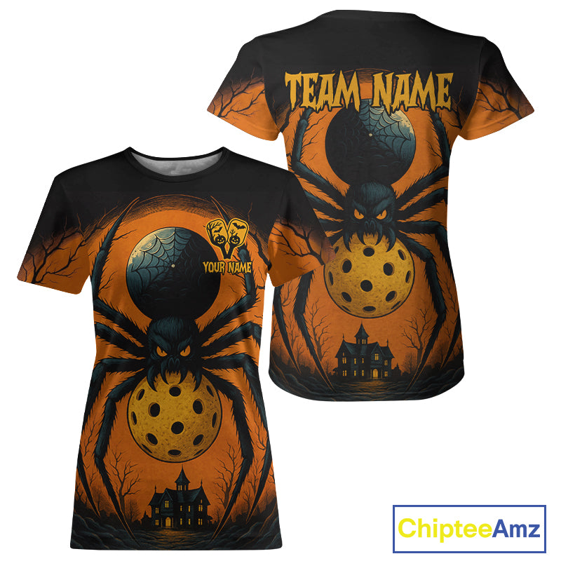 Custom Spider Grunge Halloween Pickleball Ball T-Shirt For Women Creepy Pickleball Jerseys NYN1588