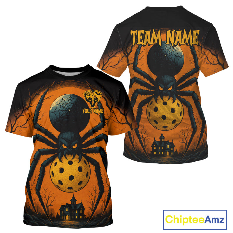 Custom Spider Grunge Halloween Pickleball Ball T-Shirt For Men Creepy Pickleball Jerseys NYN1588