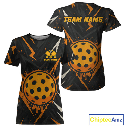 Custom Black Orange Grunge Pickleball Women T-Shirt Outfits Pickleball Jerseys NYN1589