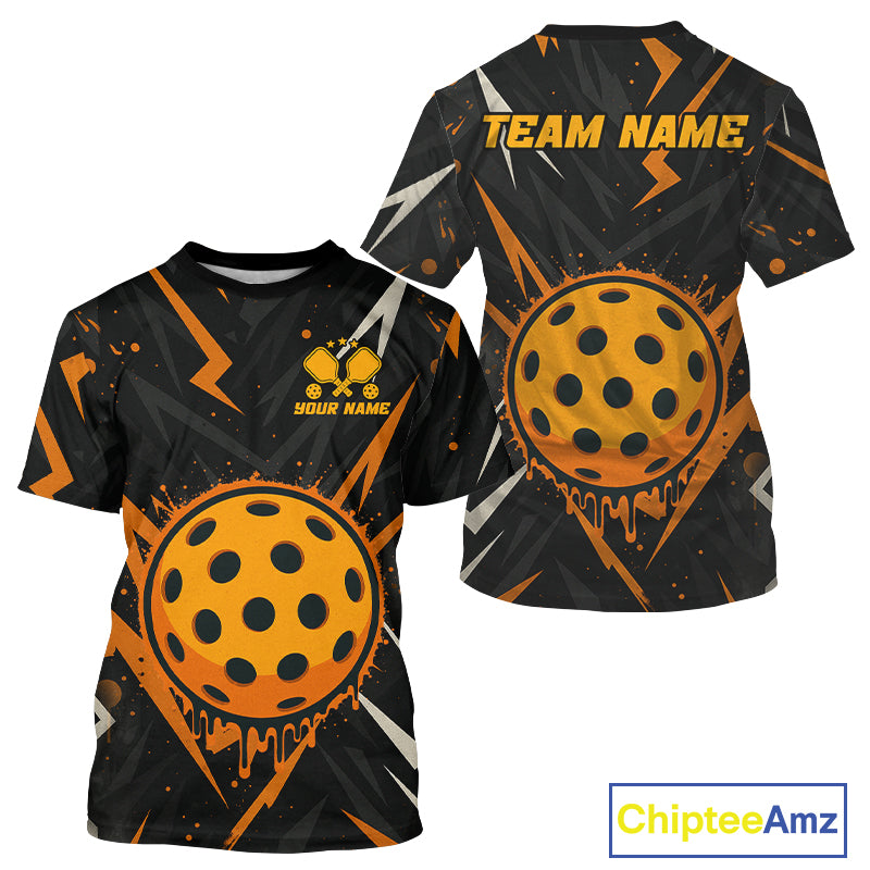 Custom Black Orange Grunge Pickleball Men T-Shirt Outfits Pickleball Jerseys NYN1589