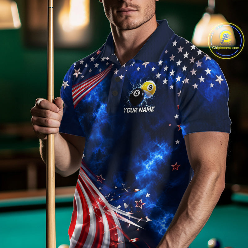 Thunder 8 Ball 9 Ball US Flag Pool Team Shirt For Men Personalized Patriotic Billiard Team Shirt Jersey NYN4749