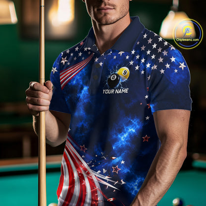 Thunder 8 Ball 9 Ball US Flag Pool Team Shirt For Men Personalized Patriotic Billiard Team Shirt Jersey NYN4749