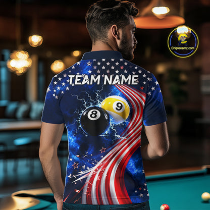 Thunder 8 Ball 9 Ball US Flag Pool Team Shirt For Men Personalized Patriotic Billiard Team Shirt Jersey NYN4749