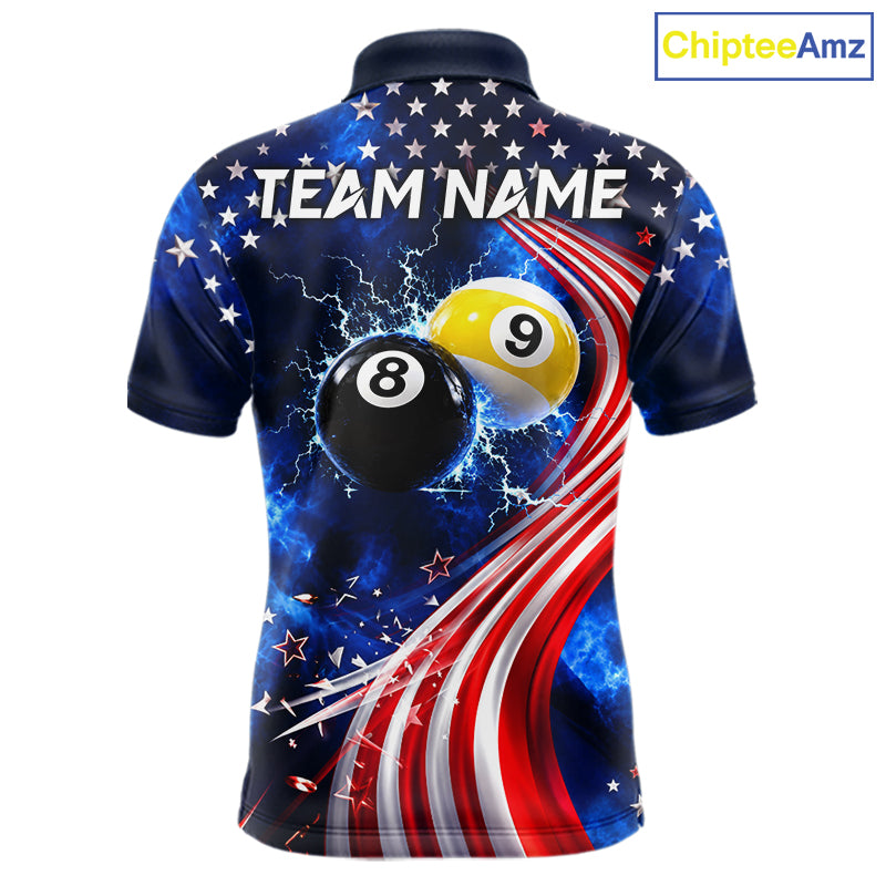 Thunder 8 Ball 9 Ball US Flag Pool Team Shirt For Men Personalized Patriotic Billiard Team Shirt Jersey NYN4749
