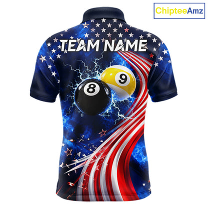 Thunder 8 Ball 9 Ball US Flag Pool Team Shirt For Men Personalized Patriotic Billiard Team Shirt Jersey NYN4749