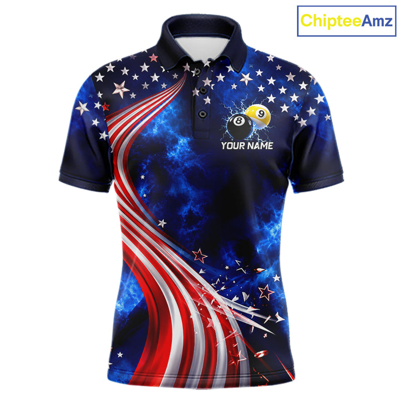 Thunder 8 Ball 9 Ball US Flag Pool Team Shirt For Men Personalized Patriotic Billiard Team Shirt Jersey NYN4749