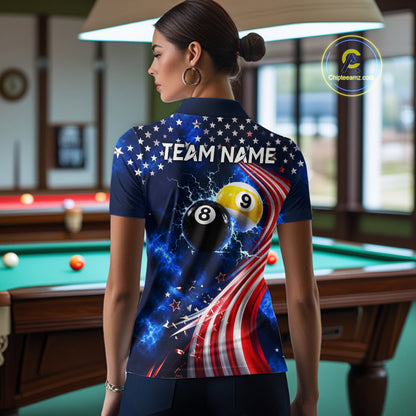 Thunder 8 Ball 9 Ball US Flag Pool Team Shirt For Women Personalized Patriotic Billiard Team Shirt Jersey NYN4749