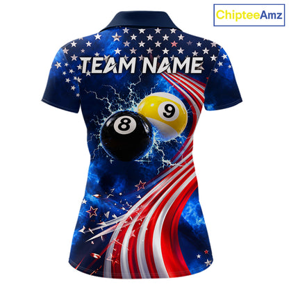 Thunder 8 Ball 9 Ball US Flag Pool Team Shirt For Women Personalized Patriotic Billiard Team Shirt Jersey NYN4749